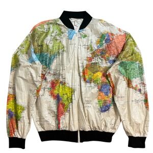 Vintage Wearin The World Jacket Mens L Map Print Tyvek 1980's  Kurt Cobain USA